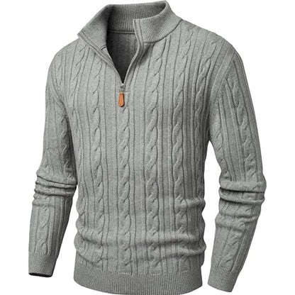 Men's Quarter Zip Pullover Sweater Cable Knit Sweaters