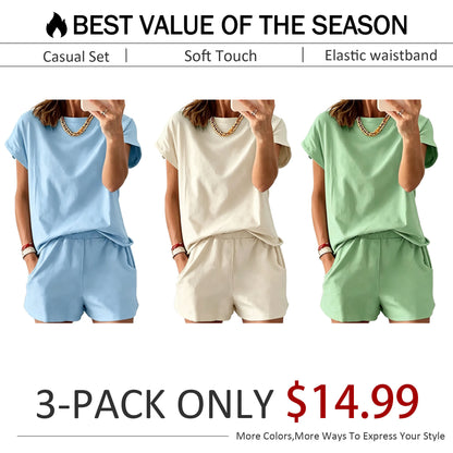 Women’s Lounge Set Short Sleeve Top Shorts 2 Piece Casual Summer Outfit