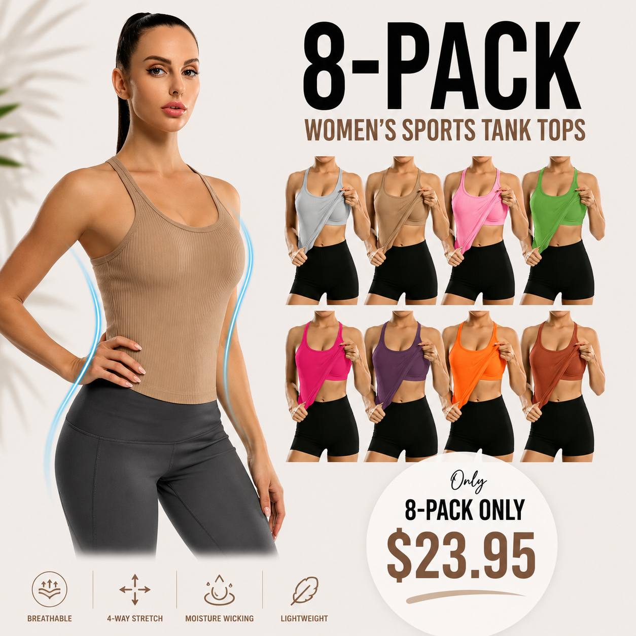 Ribbed Workout Tank Tops with Built in Bra
