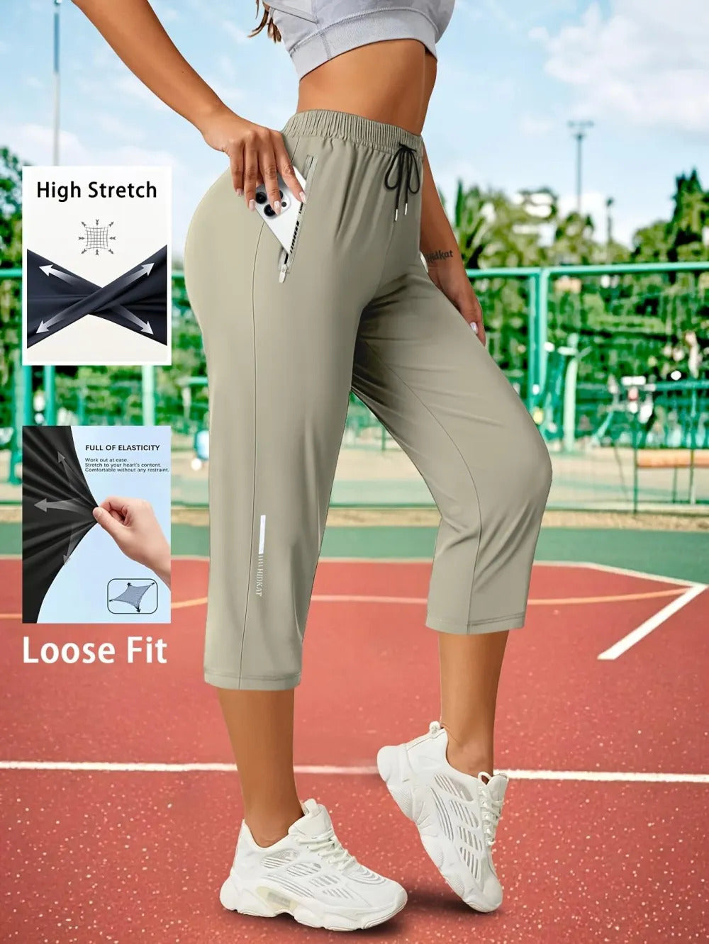 🔥8-Packs $24🔥Women's Capris Pants - Loose Fit, Summer Drawstring Waist, Zippered Pockets, Breathable High-Stretch Fabric, Suitable for Everyday Wear
