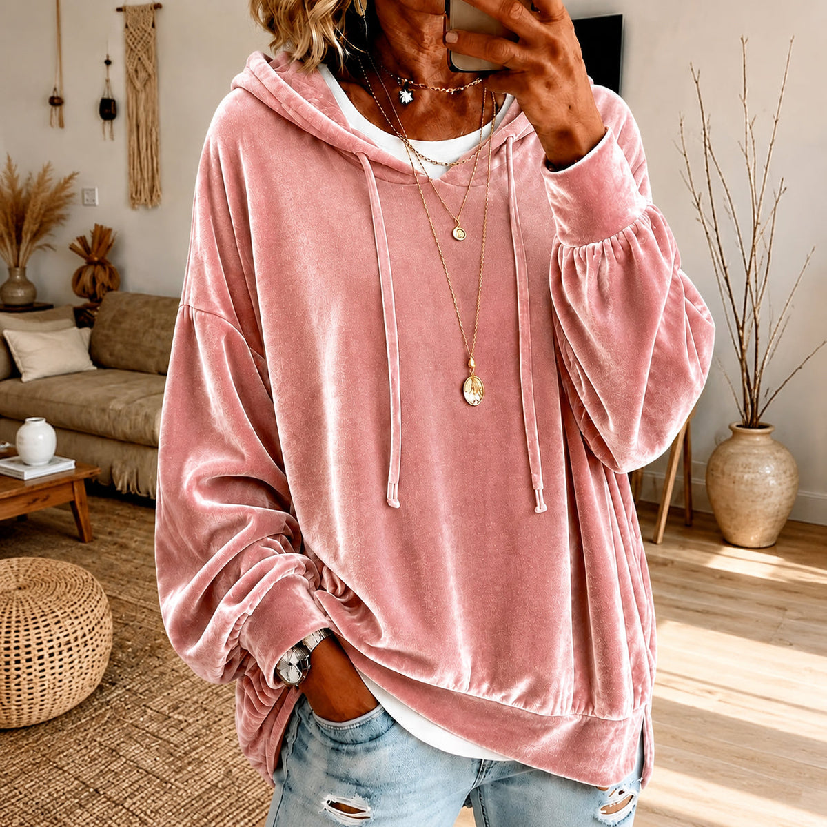 🔥Limited-Time Promotion Women's Loose Velvet Drawstring Hoodie
