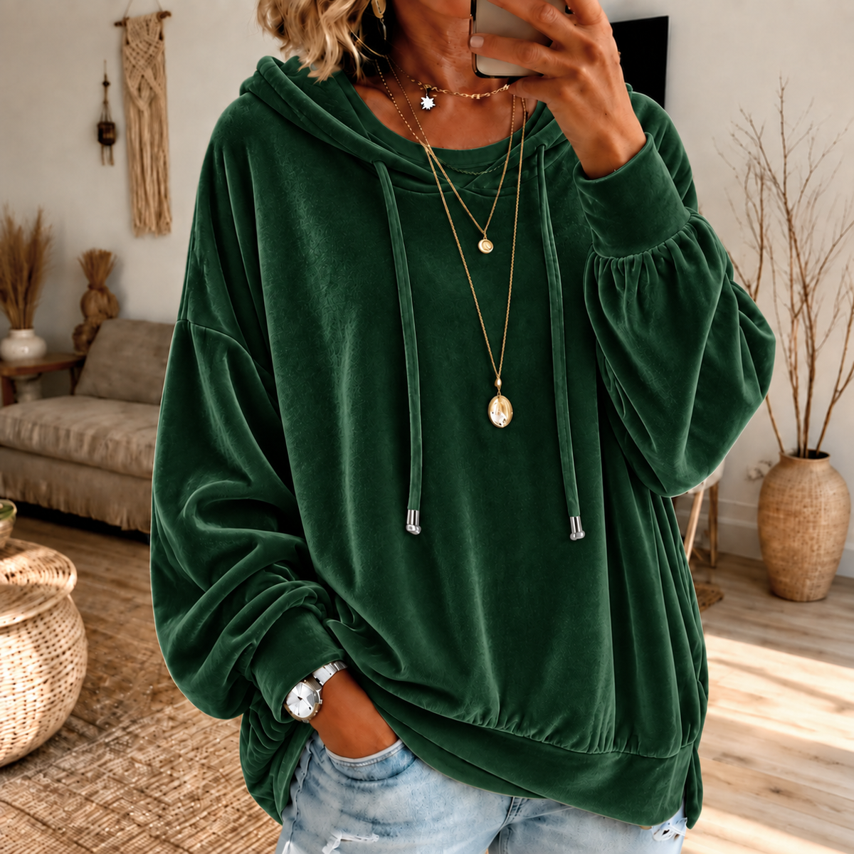 🔥Limited-Time Promotion Women's Loose Velvet Drawstring Hoodie
