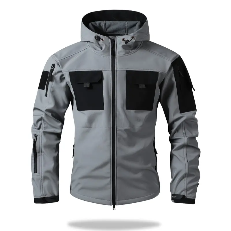 Men's Waterproof Fleece Hooded Jacket, 9 Multi-Compartment Pockets