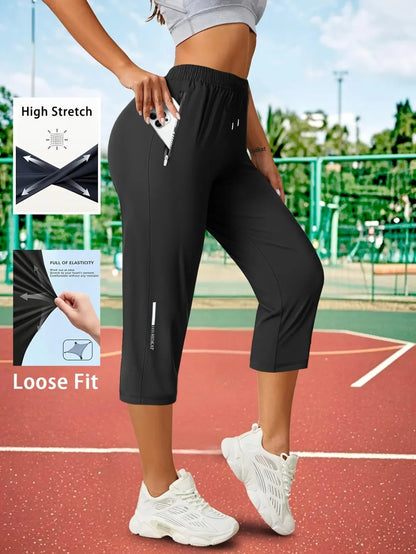 🔥8-Packs $24🔥Women's Capris Pants - Loose Fit, Summer Drawstring Waist, Zippered Pockets, Breathable High-Stretch Fabric, Suitable for Everyday Wear