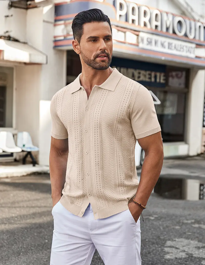 Mens Knit Button Down Shirt