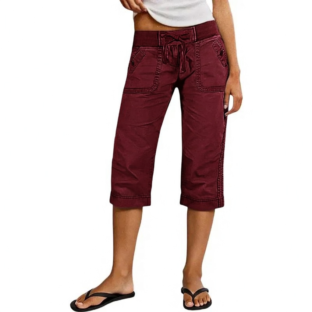 High-waisted straight-leg cropped trousers with drawstring and button details