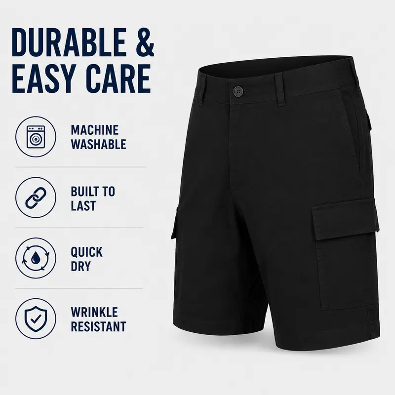 Men's Super Stretch Cargo Shorts with Button Closure and Zipper Pockets