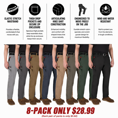 🔥BEST SELLER：8 PACKS🔥Men's Tech Work Pants with 7 Pockets