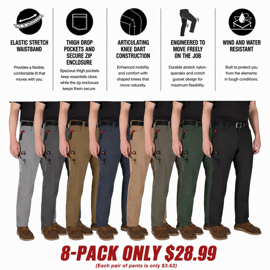 🔥BEST SELLER：8 PACKS🔥Men's Tech Work Pants with 7 Pockets