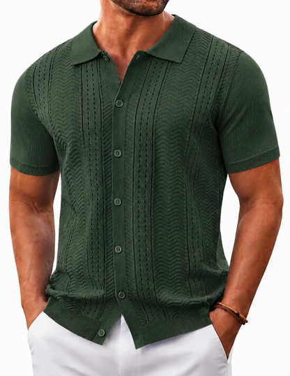 Mens Knit Button Down Shirt