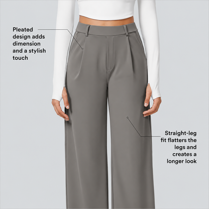 High Waisted Pocket Straight Leg Work Pants-Hidden Back Pockets