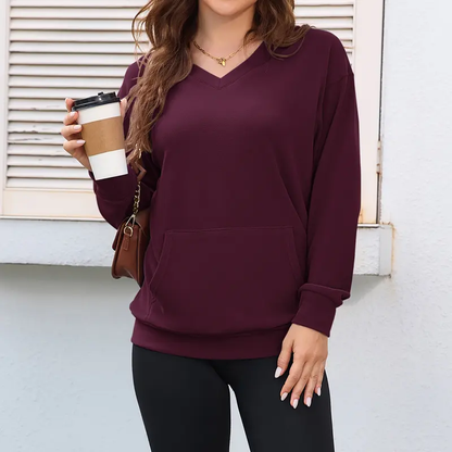 Women's Hoodless V-neck Sweatshirt With Kangaroo Pocket