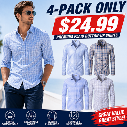 Men's Long-Sleeve Plaid Dress Shirt – Slim Fit, Classic Style