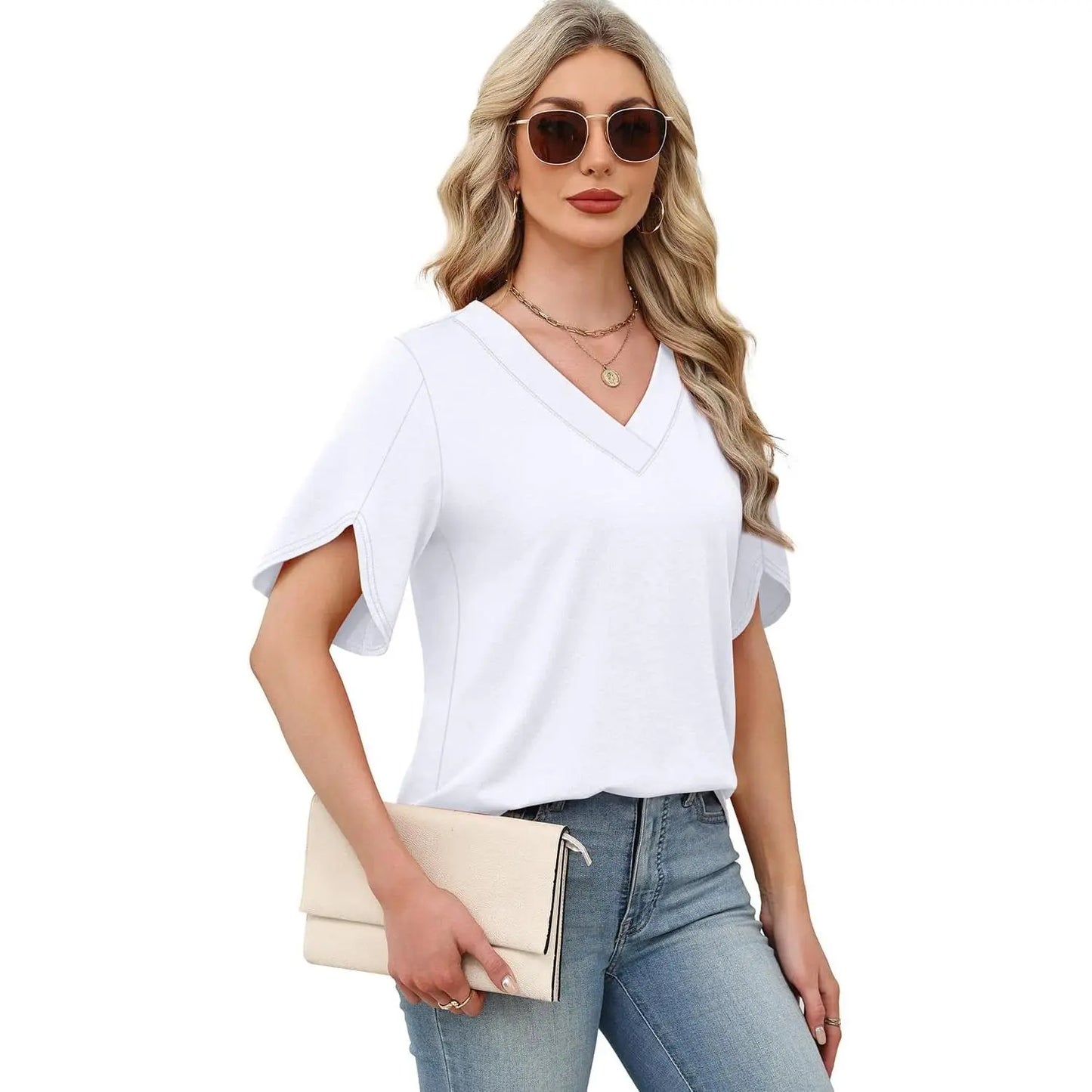 Womens Summer Tops Short Petal Sleeve Shirts