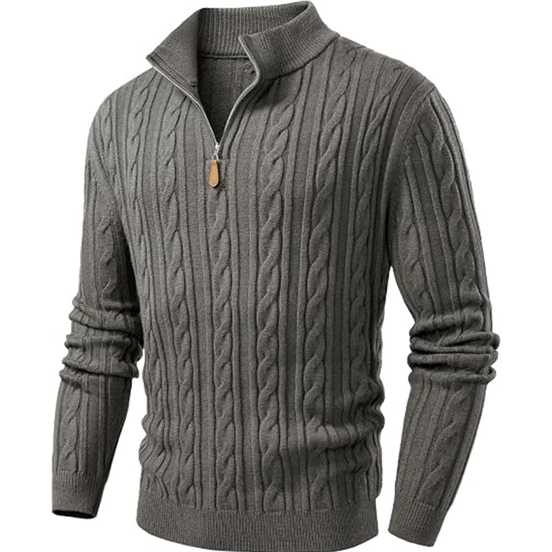 Men's Quarter Zip Pullover Sweater Cable Knit Sweaters