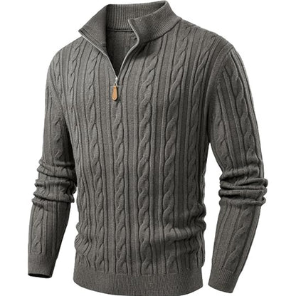 Men's Quarter Zip Pullover Sweater Cable Knit Sweaters