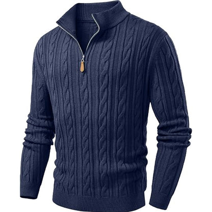 Men's Quarter Zip Pullover Sweater Cable Knit Sweaters