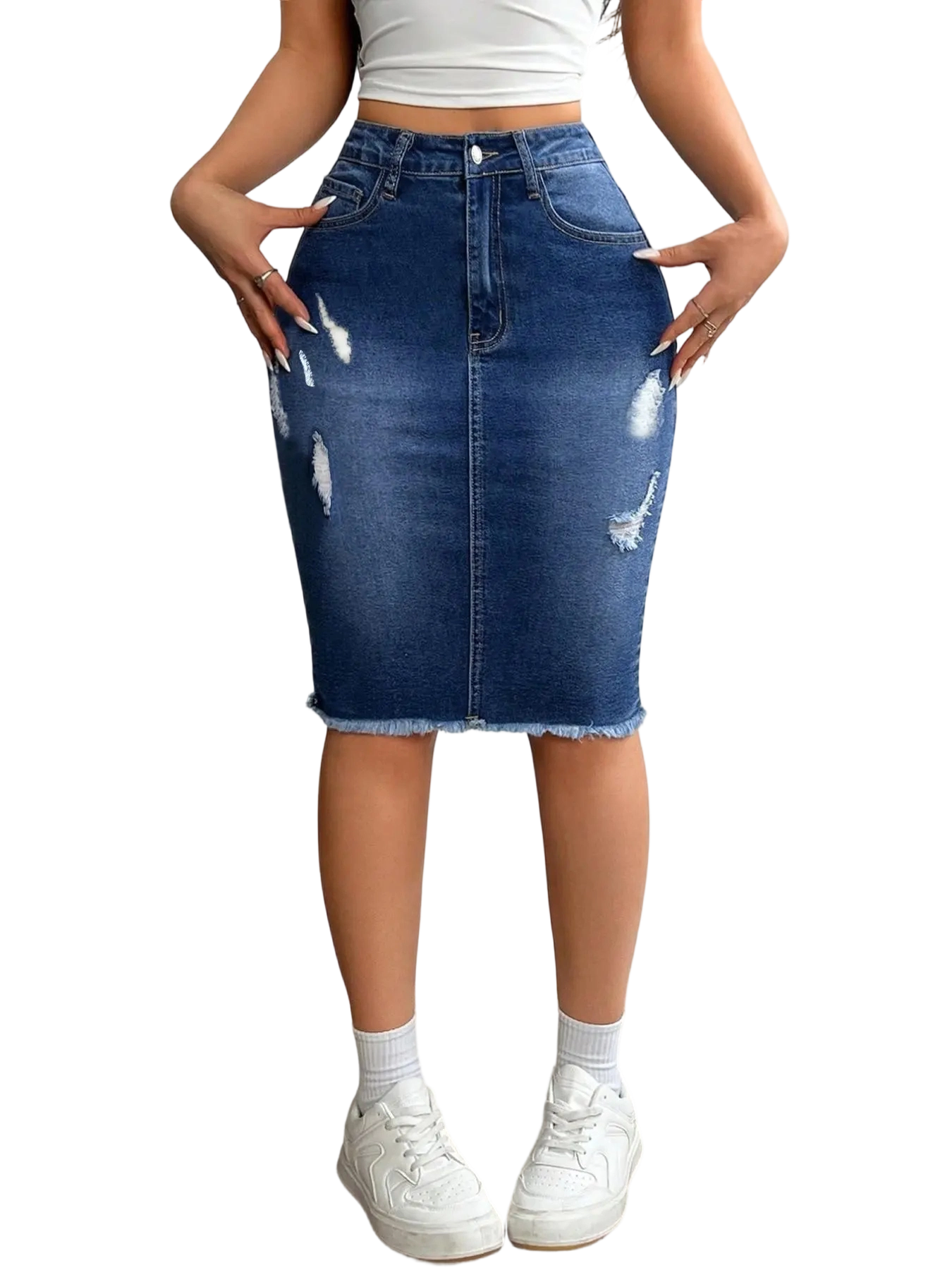 Women's Slim-Fit Ripped Denim Skirt