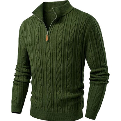 Men's Quarter Zip Pullover Sweater Cable Knit Sweaters