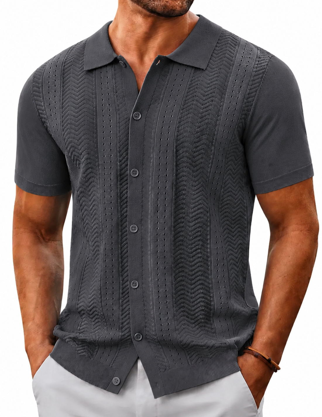 Mens Knit Button Down Shirt