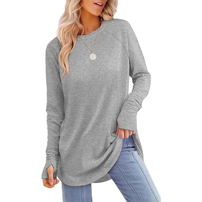 Women's Curved Hem Tunic Top with Thumb Holes