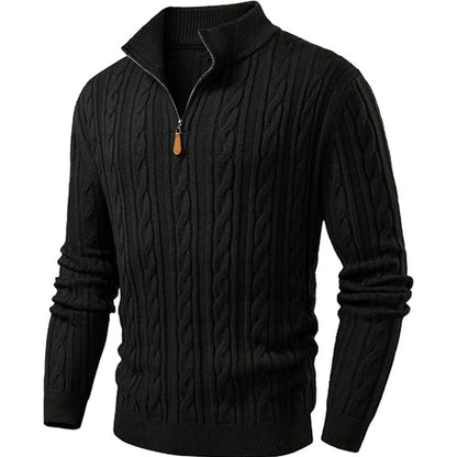 Men's Quarter Zip Pullover Sweater Cable Knit Sweaters