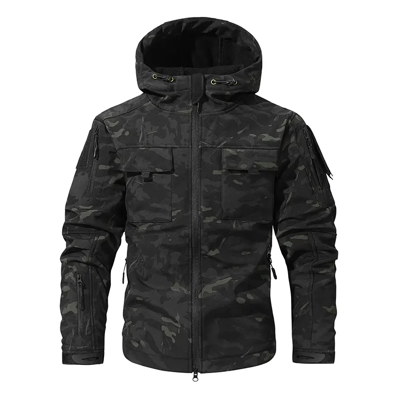 Men's Waterproof Fleece Hooded Jacket, 9 Multi-Compartment Pockets