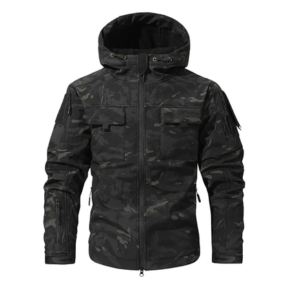 Men's Waterproof Fleece Hooded Jacket, 9 Multi-Compartment Pockets