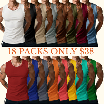 ⏰Final 3 hours 80% OFF🔥Men’s Wide Strap Ribbed Tank Top, High Stretch Breathable Muscle Tank, Heavyweight Drapey Fit Gym & Casual Sleeveless Shirt