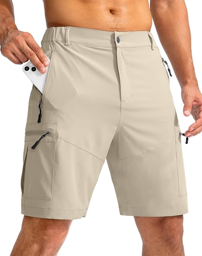Men's Lightweight Cargo Shorts with 5 Zipper Pockets