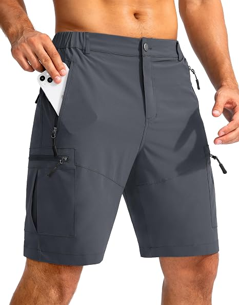 Men's Lightweight Cargo Shorts with 5 Zipper Pockets