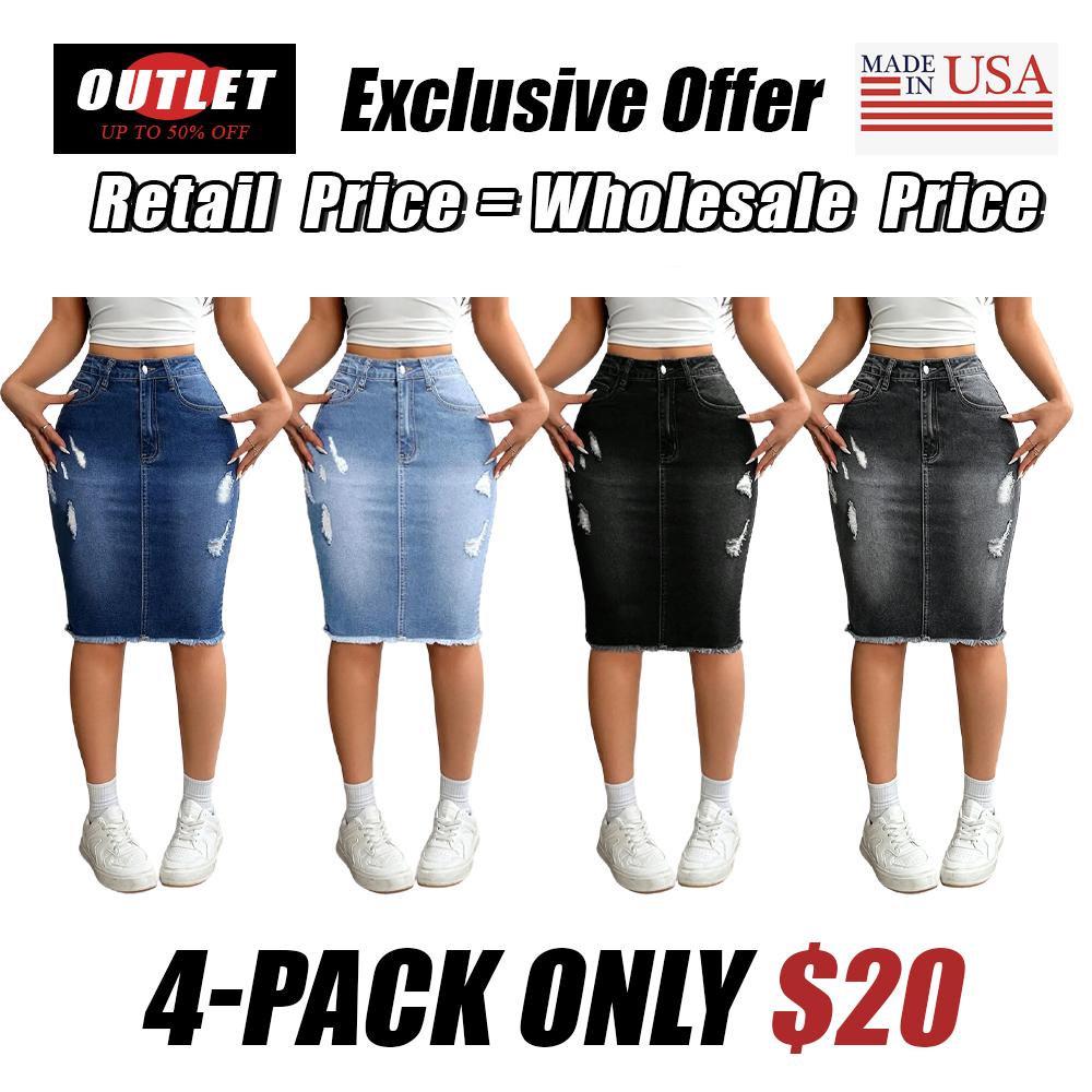 Women's Slim-Fit Ripped Denim Skirt