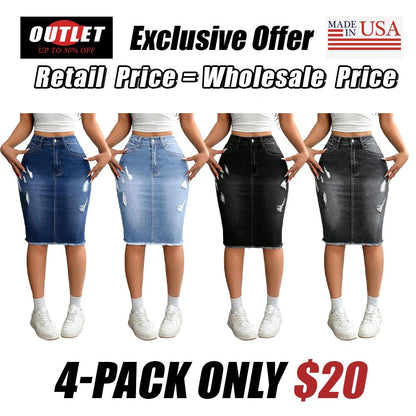 Women's Slim-Fit Ripped Denim Skirt