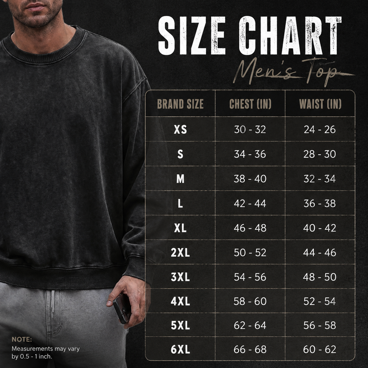 Men’s acid-wash distressed cotton long-sleeve crewneck sweatshirt T-shirts