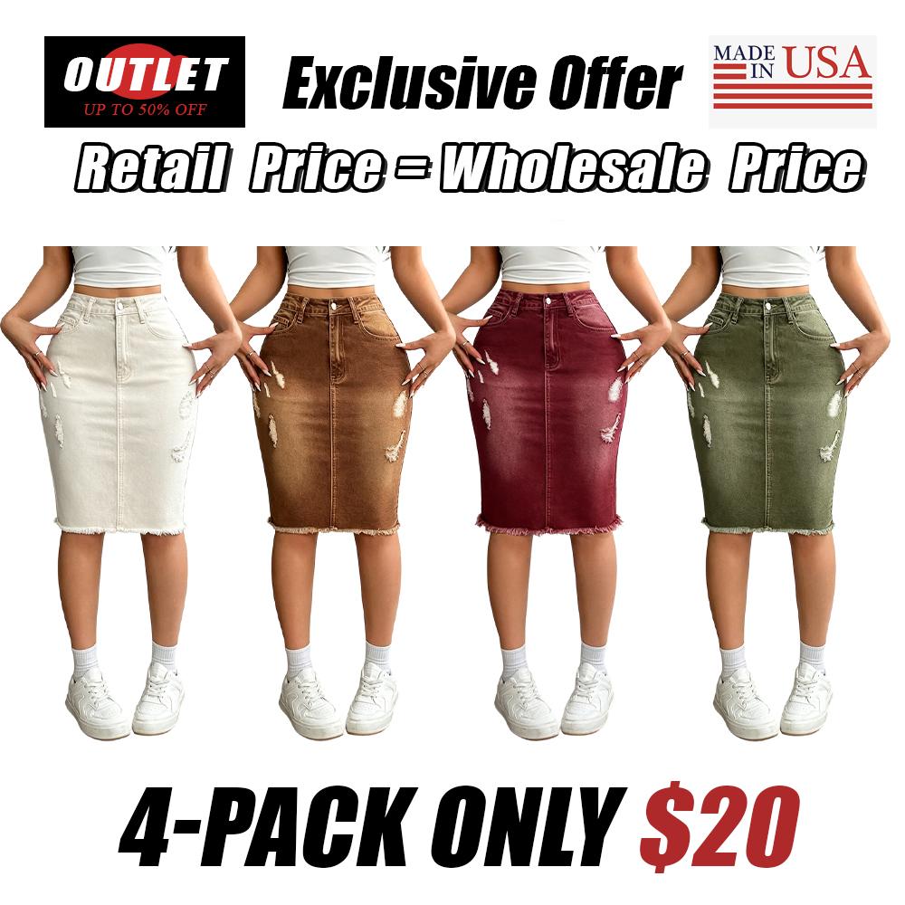 Women's Slim-Fit Ripped Denim Skirt
