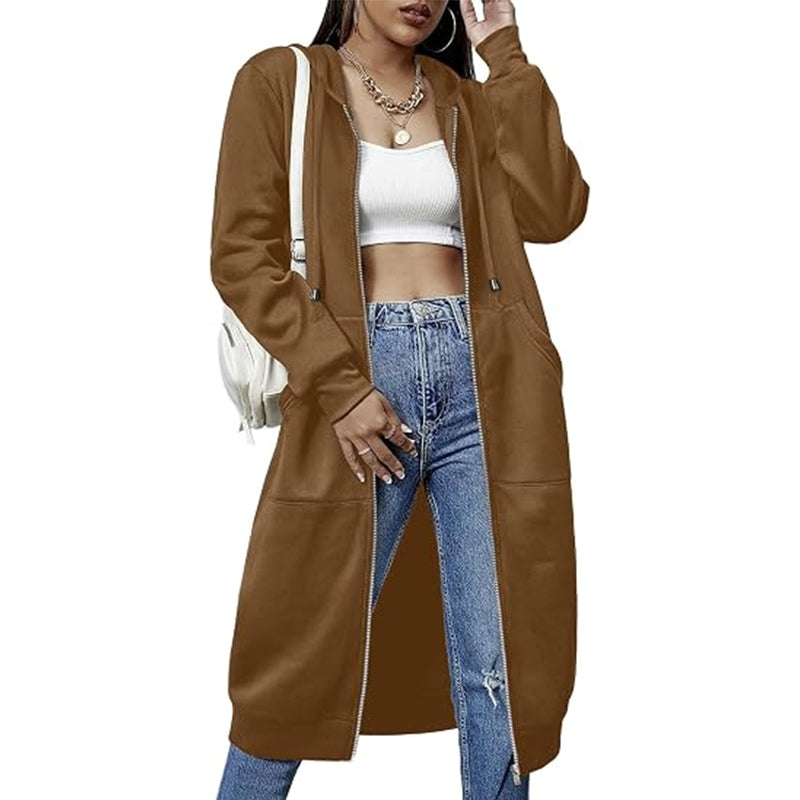 Women Casual Zip up Fleece Hoodies Tunic Sweatshirt Long Jacket