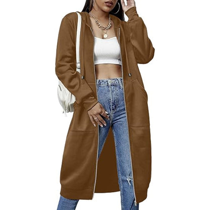 Women Casual Zip up Fleece Hoodies Tunic Sweatshirt Long Jacket