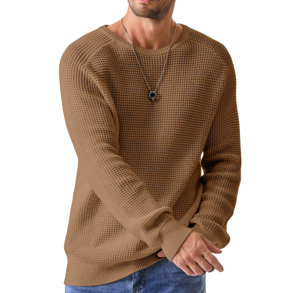 🔥 BESTSELLER | Men's Waffle Knit Crewneck Sweater