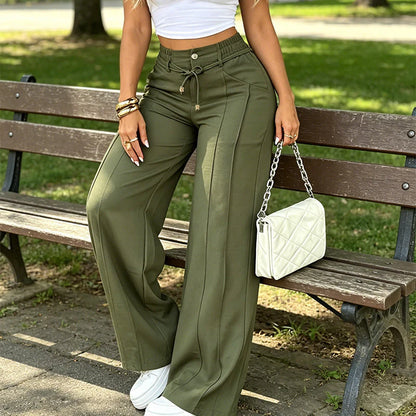 💝Last Day Promotion⚡New Summer Drawstring High Waist Wide Leg Pants