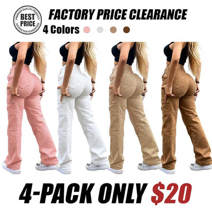 Women's Solid Multiple Pockets Cargo Pants, Casual Fashion Trousers