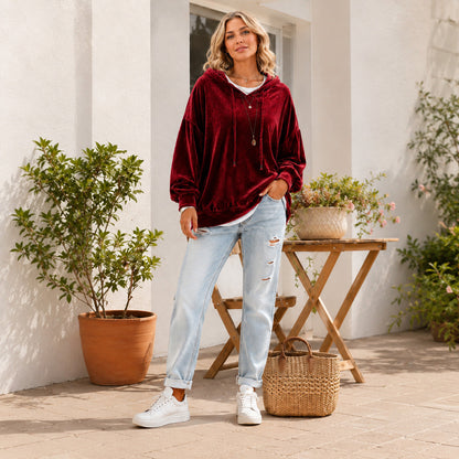 🔥Limited-Time Promotion Women's Loose Velvet Drawstring Hoodie