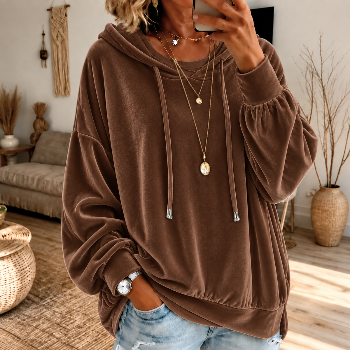 🔥Limited-Time Promotion Women's Loose Velvet Drawstring Hoodie