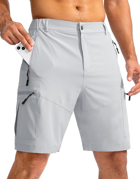 Men's Lightweight Cargo Shorts with 5 Zipper Pockets
