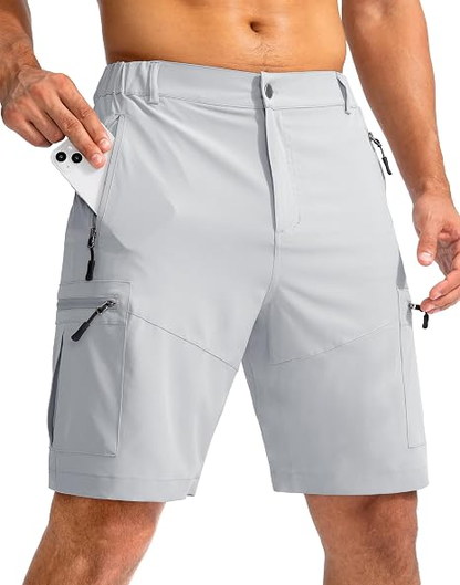 Men's Lightweight Cargo Shorts with 5 Zipper Pockets