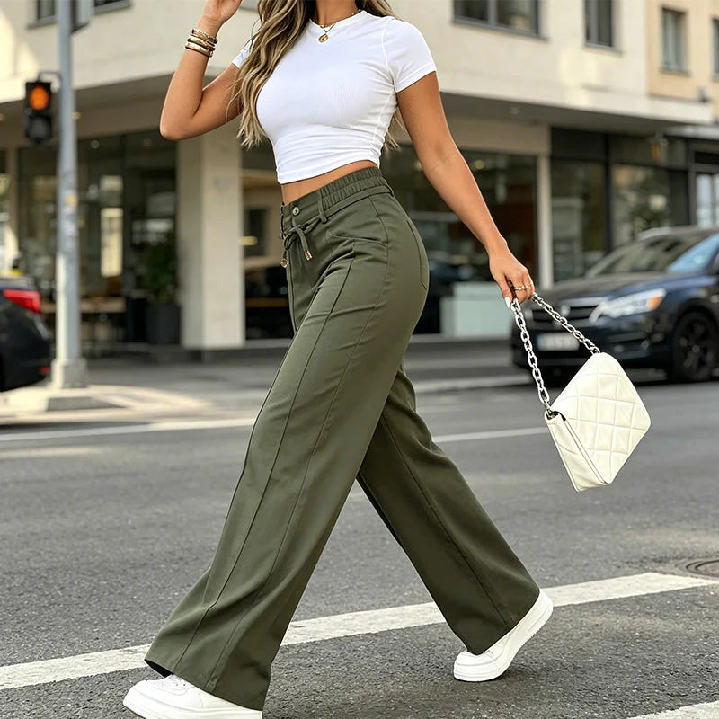 💝Last Day Promotion⚡New Summer Drawstring High Waist Wide Leg Pants