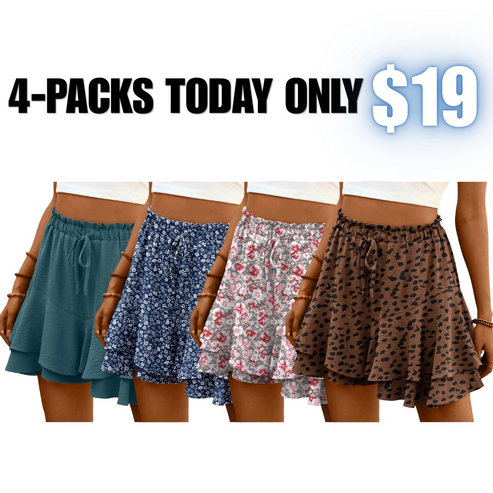 Flowy Shorts for Women Boho Ruffle Tiered Butterfly Skorts