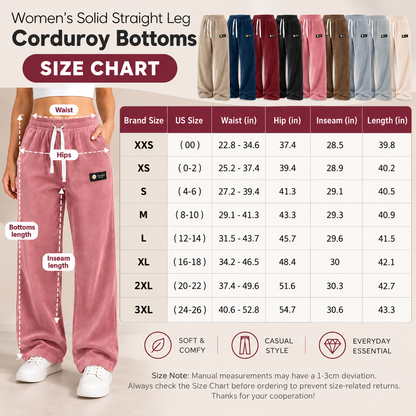 Women's Solid Straight Leg Corduroy Bottoms（yuan）