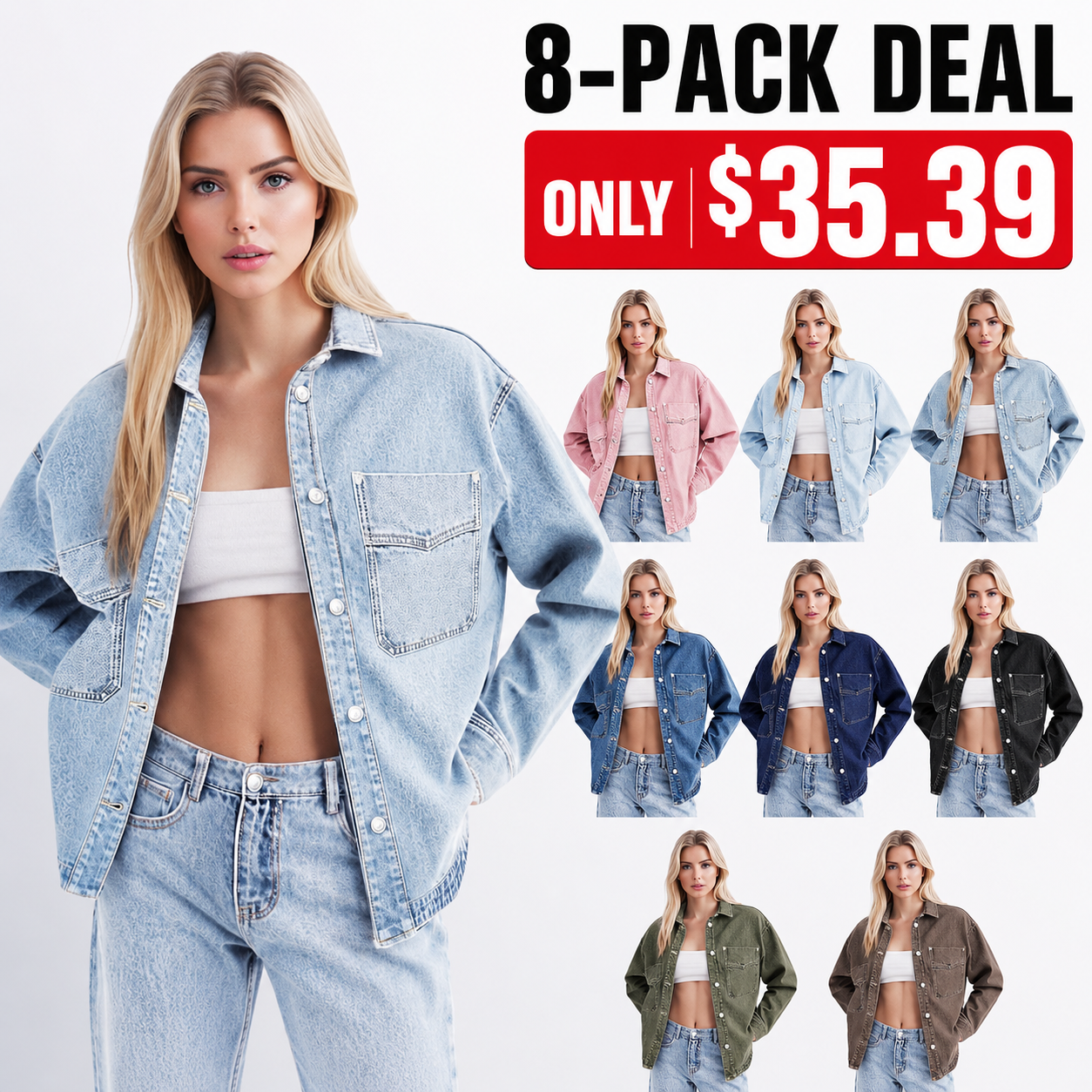 Women’s Oversized Denim Shacket Washed Denim Jacket Button Front Casual Long Sleeve Layering Outerwear