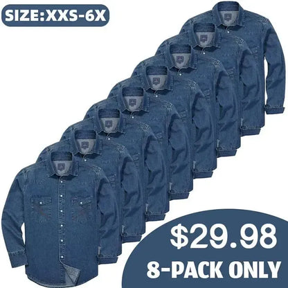 🔥🔥16-PACK-$38.8🔥Men's Long Sleeve Stone-Washed and Pre-Washed Denim Work Shirt