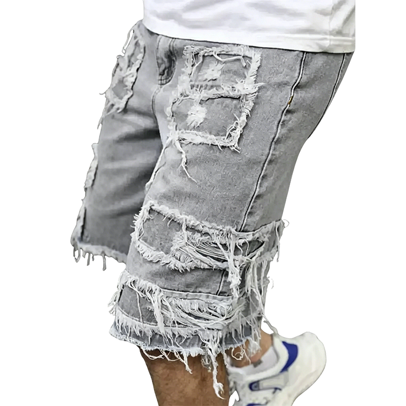 Raw Hem Denim Shorts with Rips